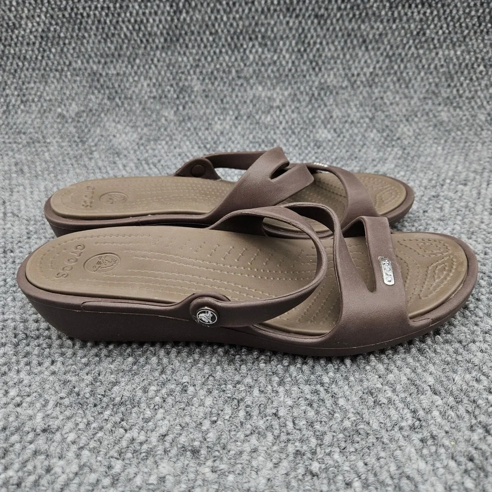 Crocs Patricia (Women's 10) Brown Sandals Wedge Strappy Comfort Slides Beach